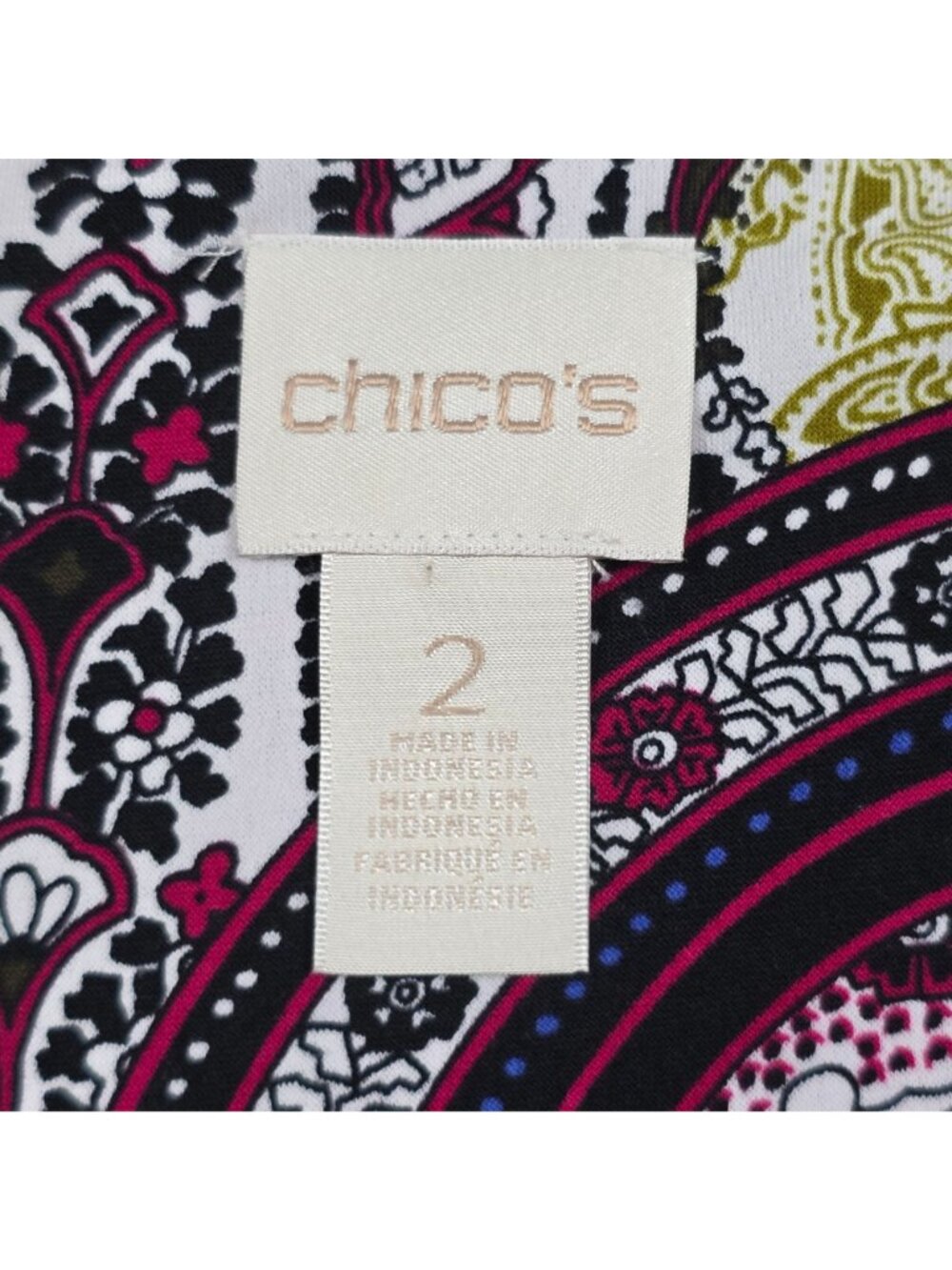 Chicos Size 2 Large Peasant Blouse Paisley Long Sleeve Top Ruffle Front - Picture 2 of 4